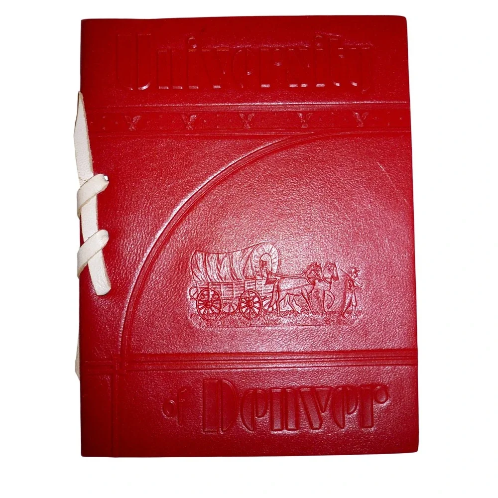 Vintage University of Denver Souvenir Photo Booklet Red Leatherette DU History